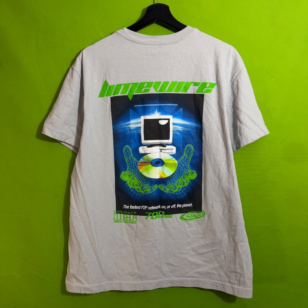 LimeWire Graphic T-Shirt Gray Y2K Tech P2P Computer CD Logo Mens Small S